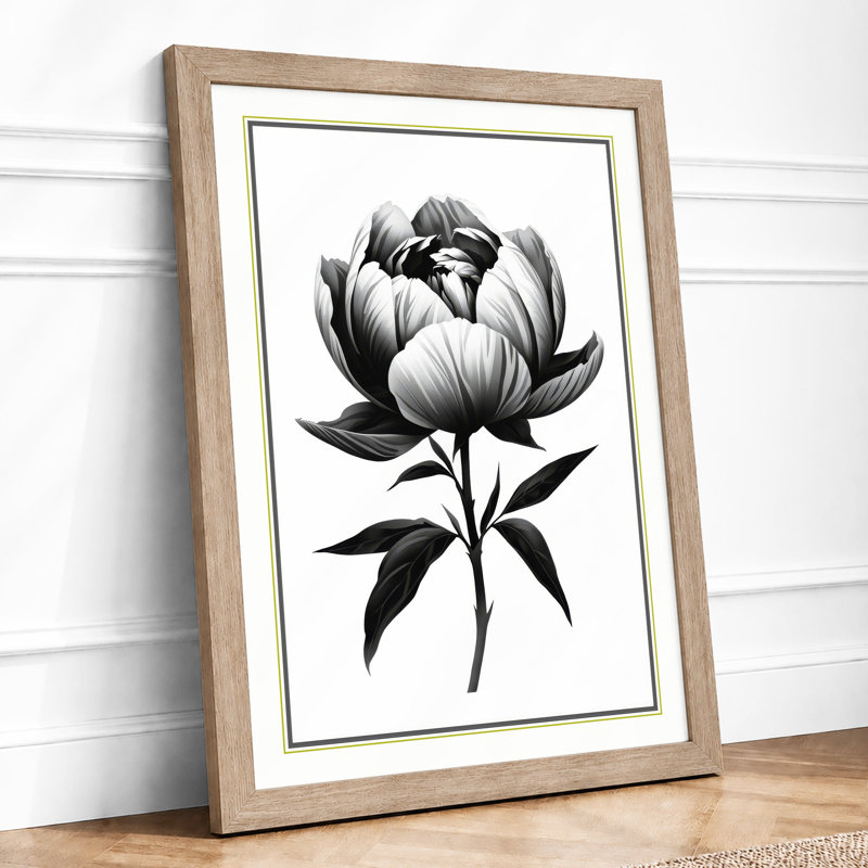 Peony Study Botanical - Framed Print, Oak, A3 - 42.0 x 29.7 cm