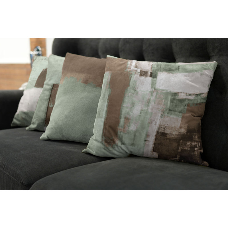 Pale Reseda Green and Brown 16" Reversible Pillow Covers Set