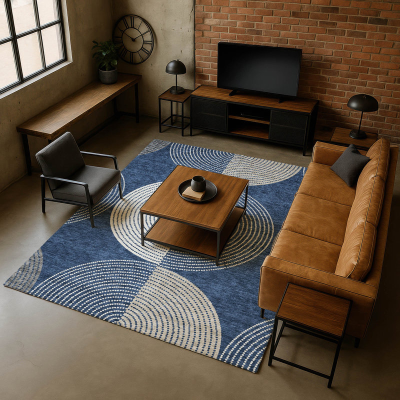 Premium Machine Washable Mayfield AMF2281 Geometric Rug, 8' x 10', Navy