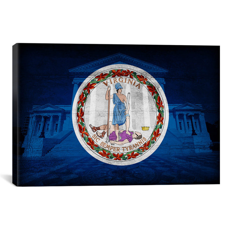 Drapeau de l'État de Virginie avec fissures, impression sur toile, H 26 po x l 40 po x P 1,5 po, Toile tendue, Pas de tapis