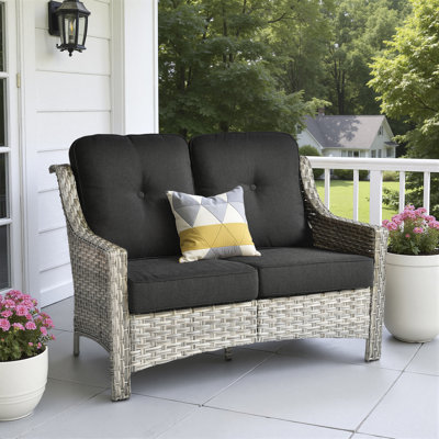 50.8" W 2-Seat Outdoor Patio Loveseat With 3.54" Thick Cushions, Pe Wicker Rattan Sofa With Steel Frame, High Back Tufted Cushion