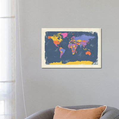 Retro Political Map Of The World III by Michael Tompsett - Wrapped Canvas Gallery-Wrapped Canvas Giclée