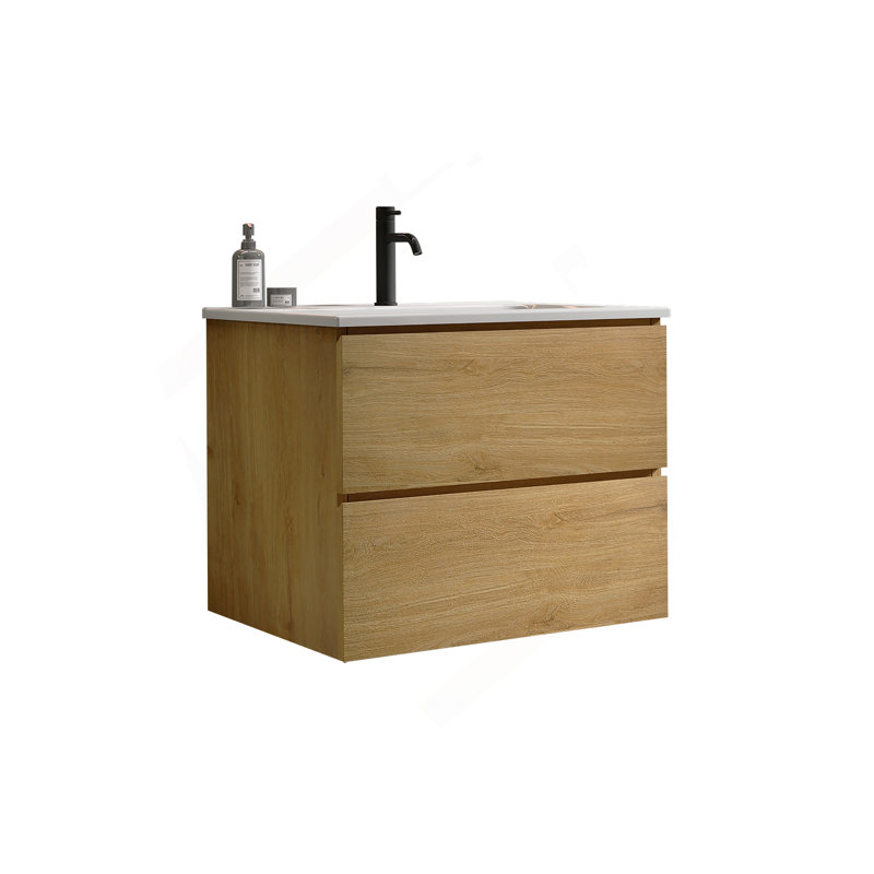 Meuble-lavabo mural 24 po avec lavabo en céramique, Chêne