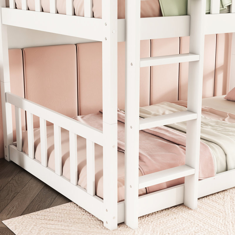 Lit superposé triple détachable en blanc - fabrication en bois d'hévéa avec échelles et garde-corps pour la chambre à coucher