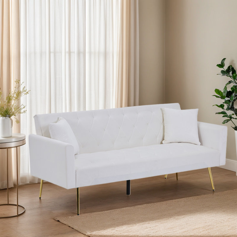 Talmadge Twin 72'' Velvet Convertible Sofa, Beige