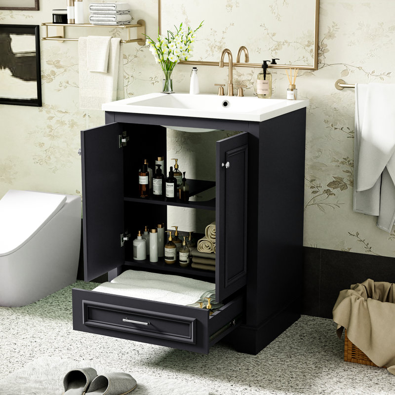 Armoire de salle de bain moderne avec lavabo en porcelaine - Design élégant et tiroirs spacieux, Bleu gris