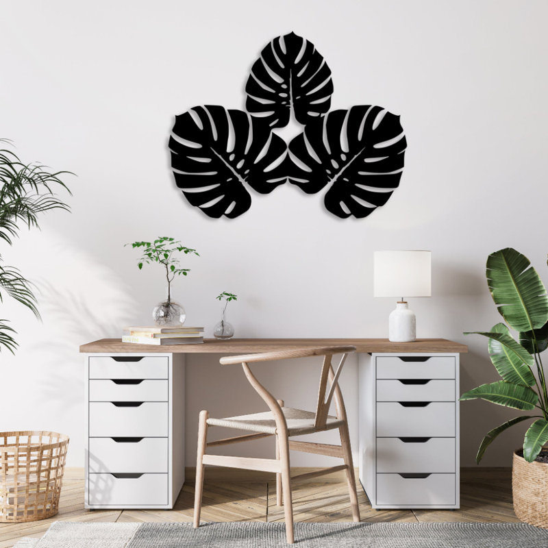 Three Leafs Metal Wall Art - Minimal Leaf Wall Art Decor - Nature Inspired Botanical Design Sculpture - Modern Scandinavian Style Wall Hanging - Industrial Metal Art - Simple Elegant Home Decor - Bold Statement Art Piece