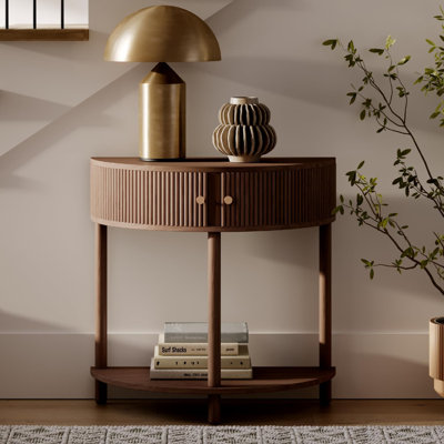 Small Entry Table - Living Room Furniture - Modern Home Decor - Solid Wood Entryway Table With Two Doors And Brass Knobs