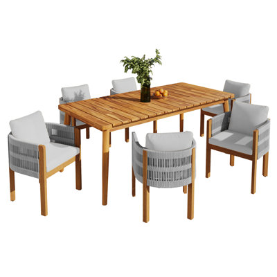Ensemble de salle à manger d'extérieur en bois d'acacia 7 pièces Curtis