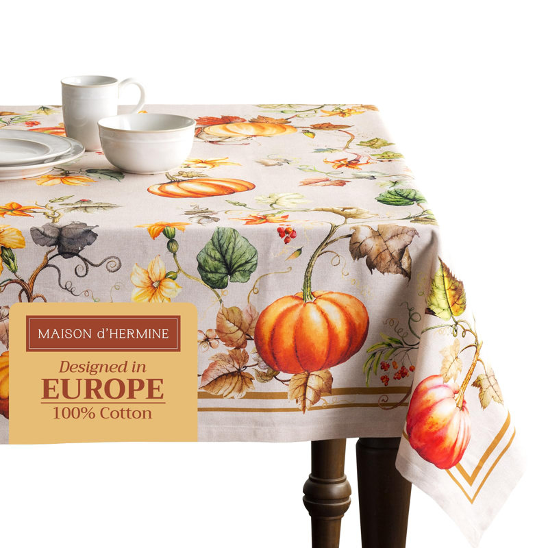 Maison d' Hermine Table Cloth Rectangle Table 100% Cotton 70 x 90 Inches Fall Tablecloth Reusable Everyday Use for Thanksgiving Christmas Decorations Dining Farmhouse Party (Potiron)