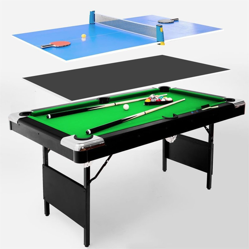 Ensemble de table de billard 3 en 1, table de tennis de table, table de billard, table de billard pliable, balles, queues, craies et brosse