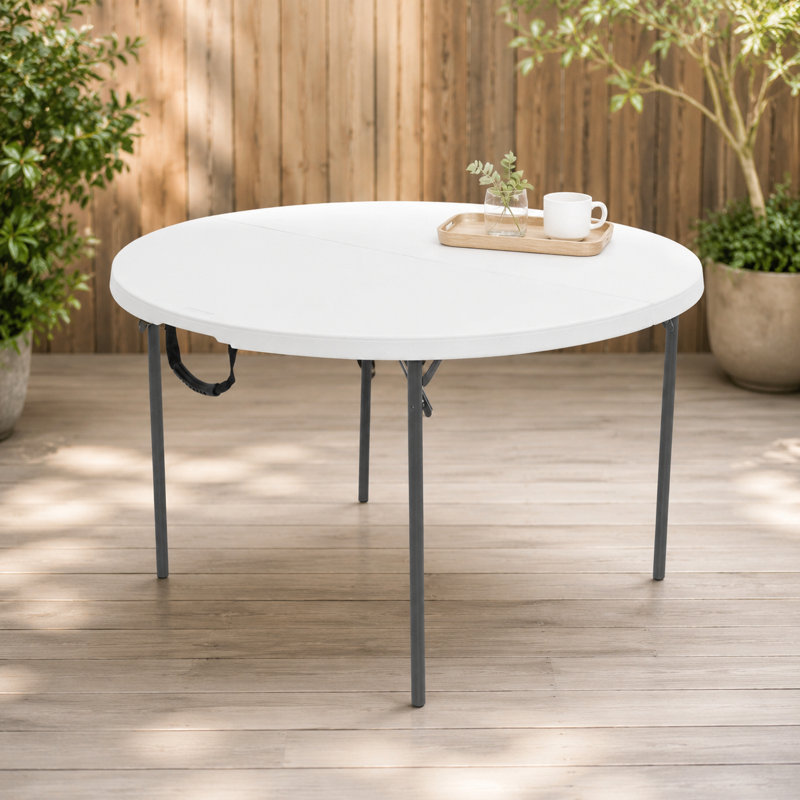 Mobilier d'extérieur essentiel de table pliante ronde blanche à motif granit blanc, Blanc