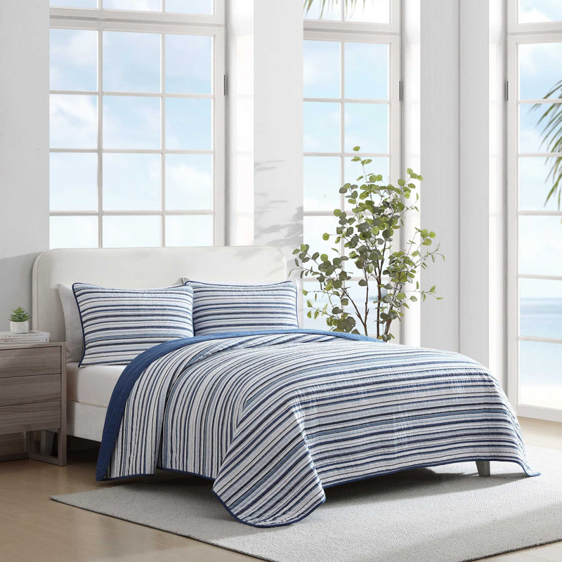 Nautica Coleridge Cotton Reversible Blue Quilt Set, Twin