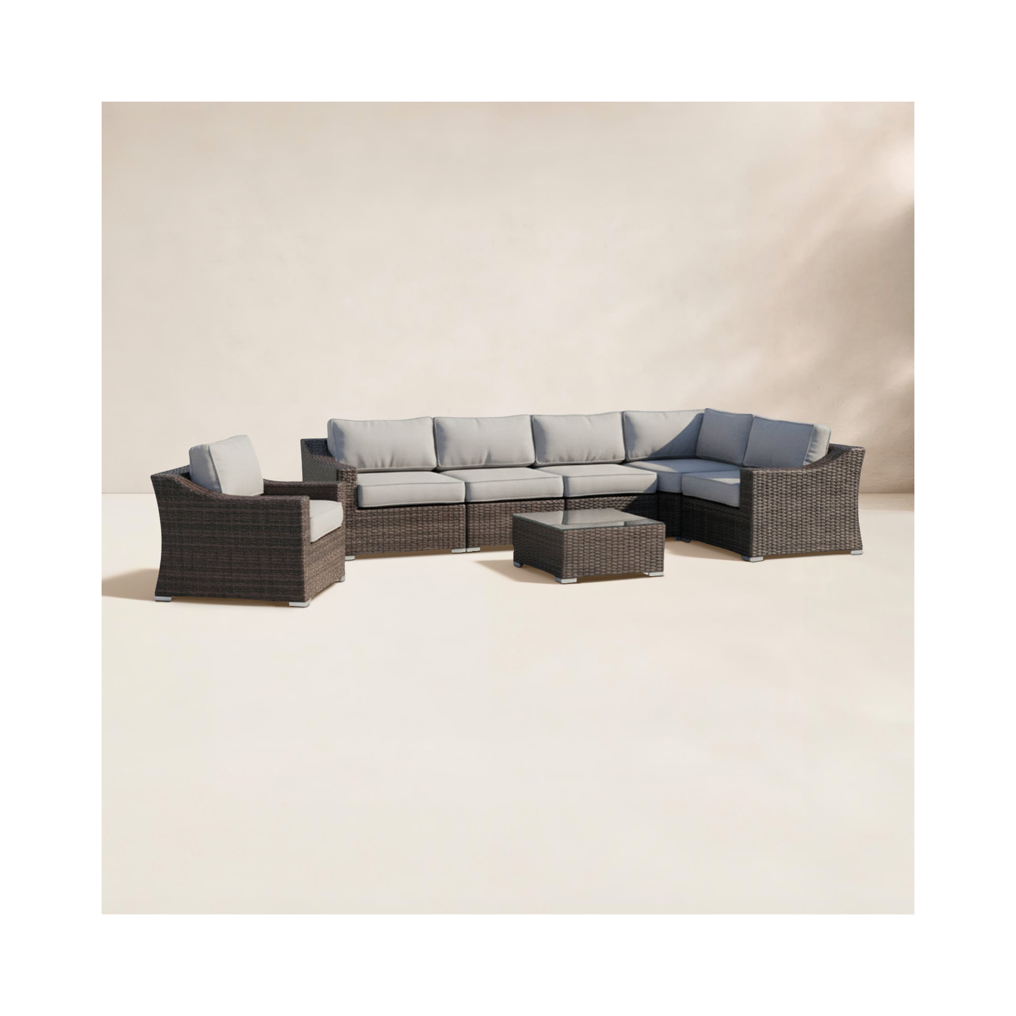Saffi Wicker Fully Assembled 5 - Person Seating Group with Cushions, Brown, Olefin Gray