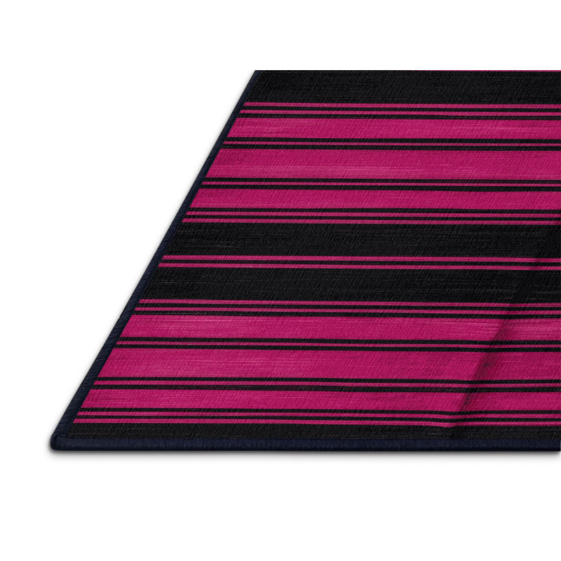 Machine Washable Horizontal Stripes Purple Area Rug, Round 4'