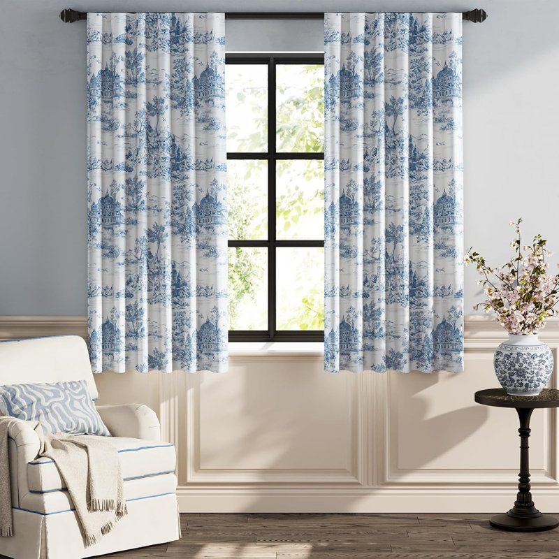 French Printed Castle French Printed Castle Toile Curtains, 50" W x 63" L, Blue