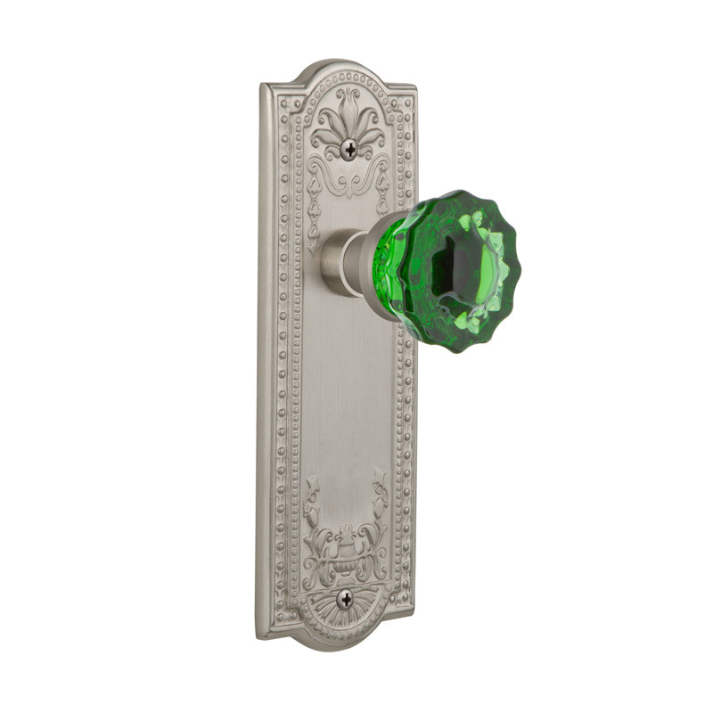 Meadows Plate with Crystal Emerald Door Knob, Satin Nickel, 2 3/8