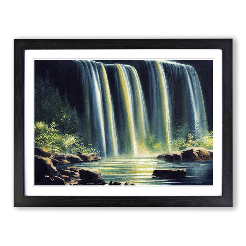 Impressive Waterfall - Single Picture Frame Painting, 46cm H x 64cm W x 2cm D, Black