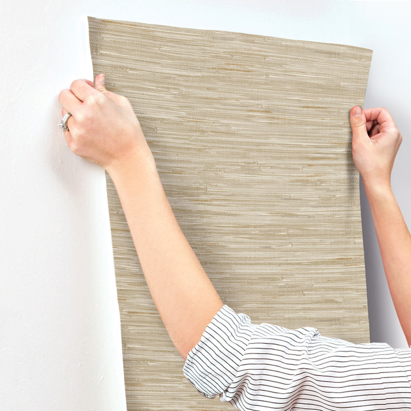 Exhale Light Brown Woven Faux Grasscloth Wallpaper, Brown