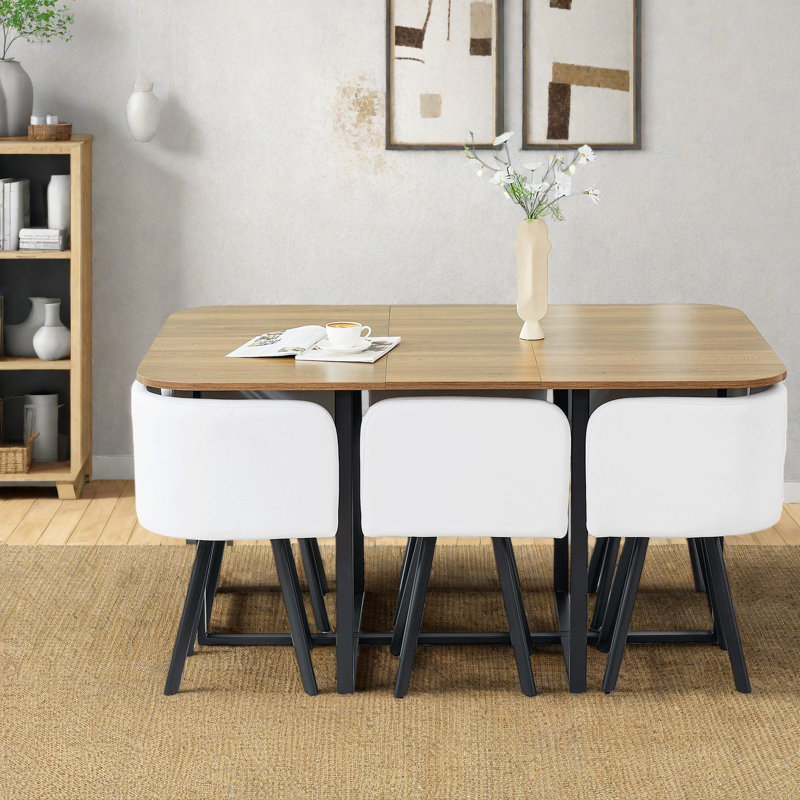 Ensembles de table de salle à manger peu encombrants avec rangement, panneau de fibres à densité moyenne et métal, utilisation dans la cuisine moderne