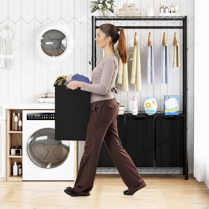 Support à vêtements robuste, support à vêtements réglable pour accrocher la capacité de vêtements avec trieur de linge 3 sections