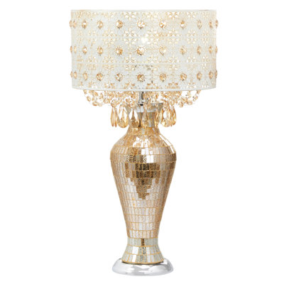 Wedgeworth 25"H Jeweled Metal and Mosaic Base Table Lamp with Cascading Crystals