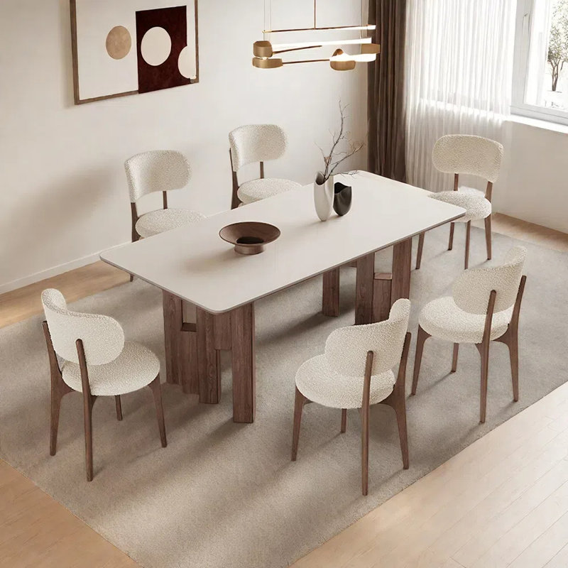White rock plate dining table and chair set, 29.52"H x 59.05"L x 31.49"W
