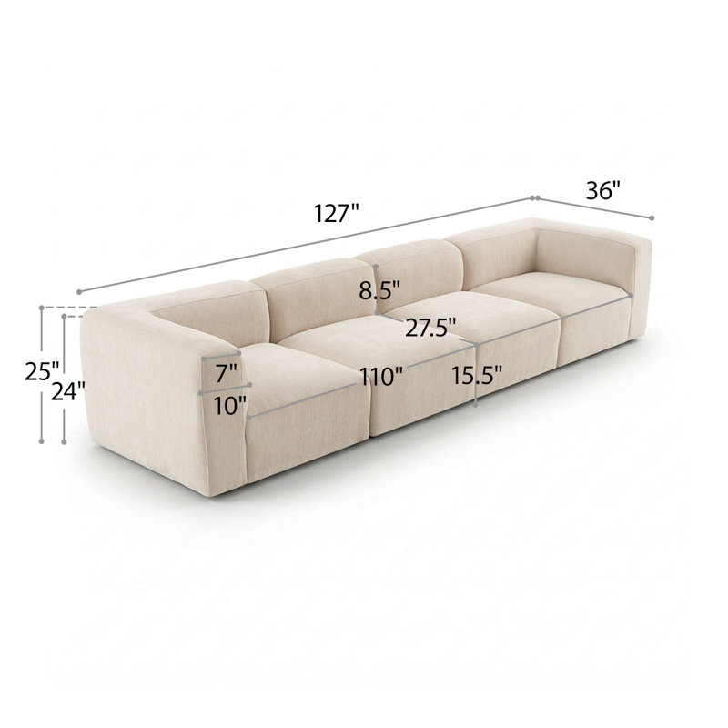 4-Piece Deep Seat Chenille Modular Sectional Sofa, Beige