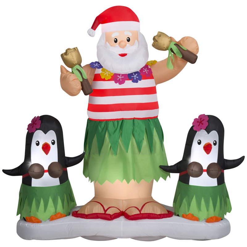 Père Noël et pingouins gonflables animés de Noël