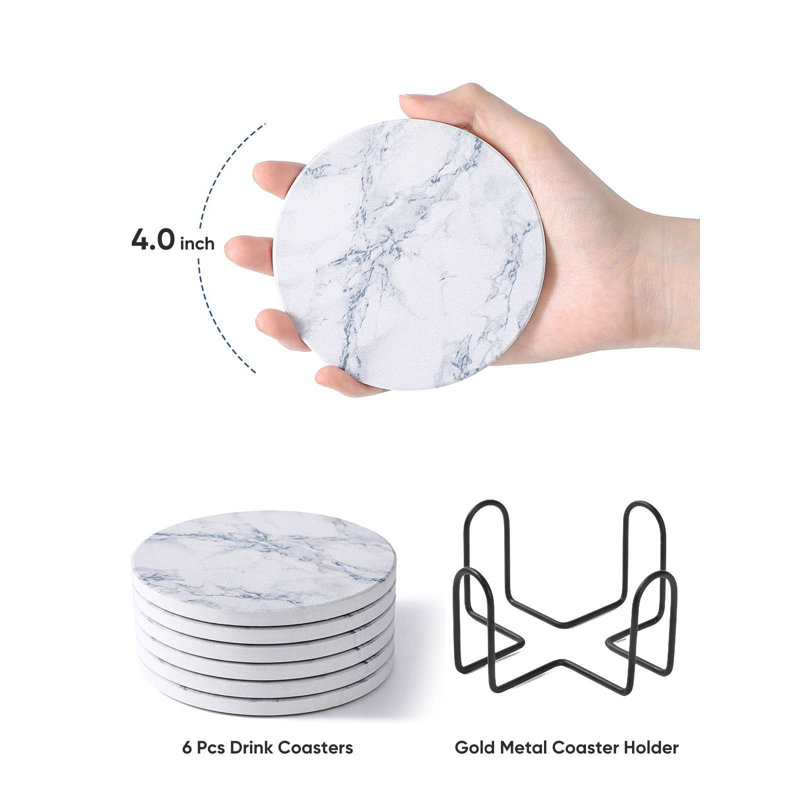 Stoneware Round 6 Piece Coaster Set With Holder