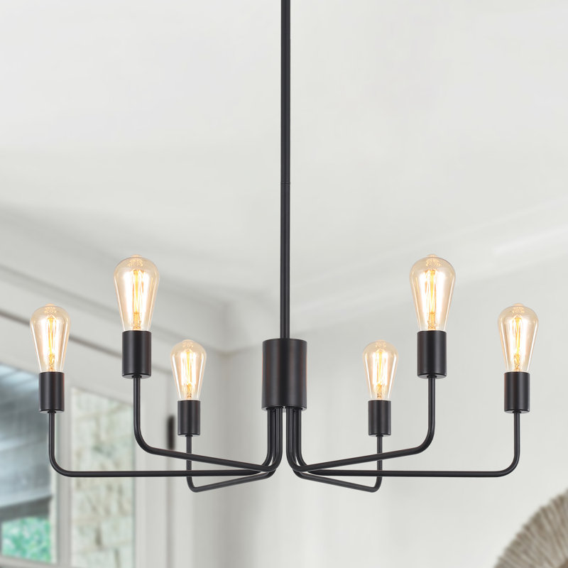 6-Light 29.5'' Dimmable Classic Chandelier Rustic Industrial Hanging Ceiling Fixture, Black