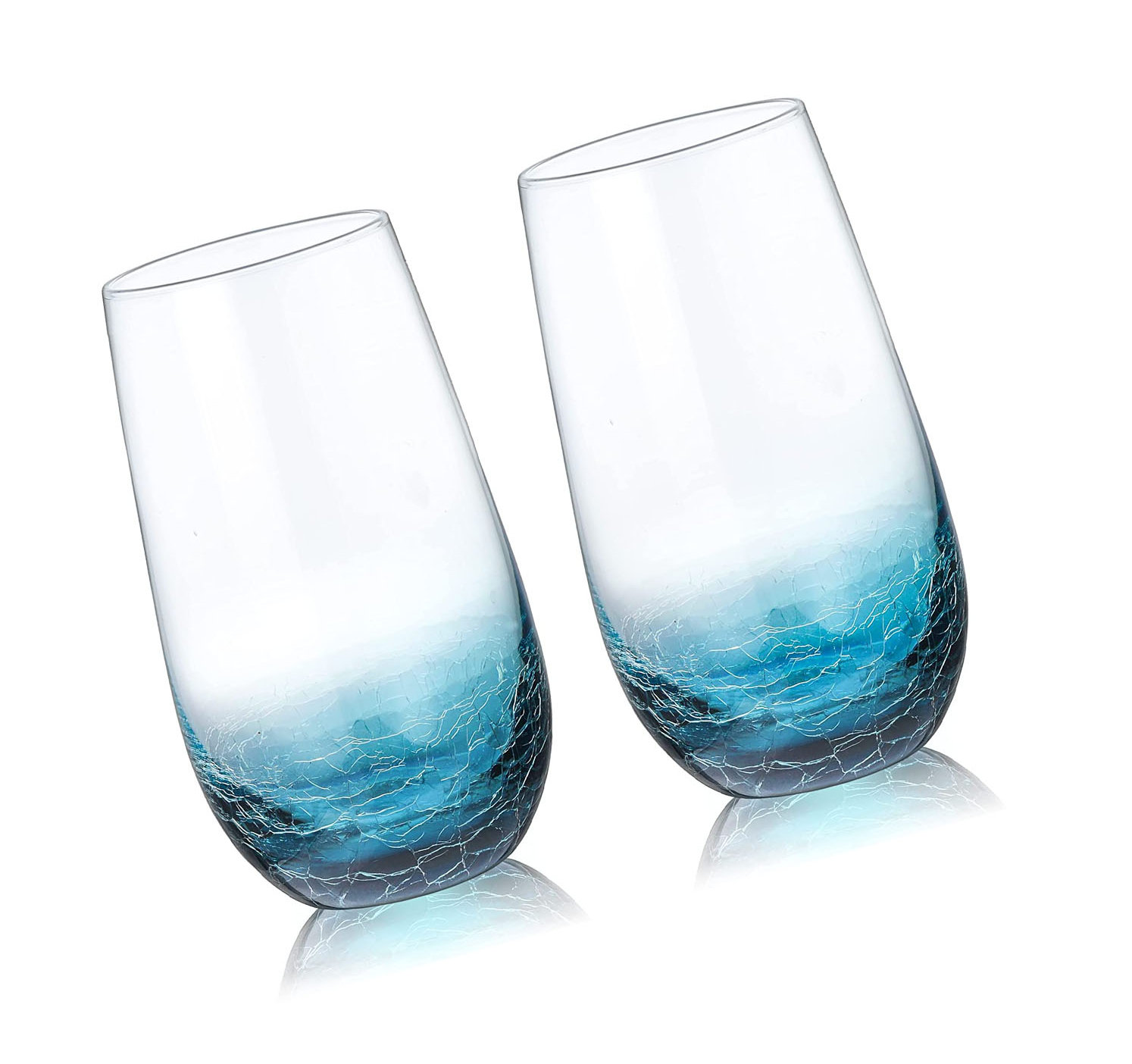 Joeyan Handmade Blue Stemless Crackle Wine Glasses Cups,Large  Crystal Red Wine Tumblers,Aesthetics Glassware Collection, Home Gift,Set of  2,19 oz: Wine Glasses