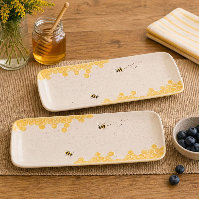 Set of 2  Bee Hive Rectangular Plates