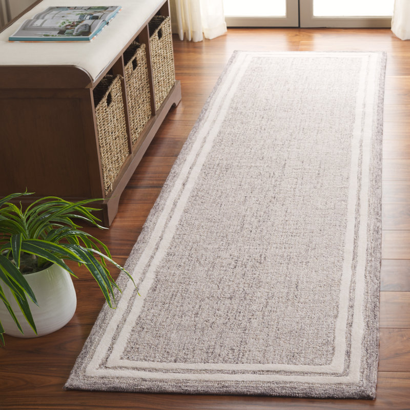 Faheema Ebony Hand Tufted Wool/Cotton Rug in Ivory/Gray, Runner 2'3" x 9'