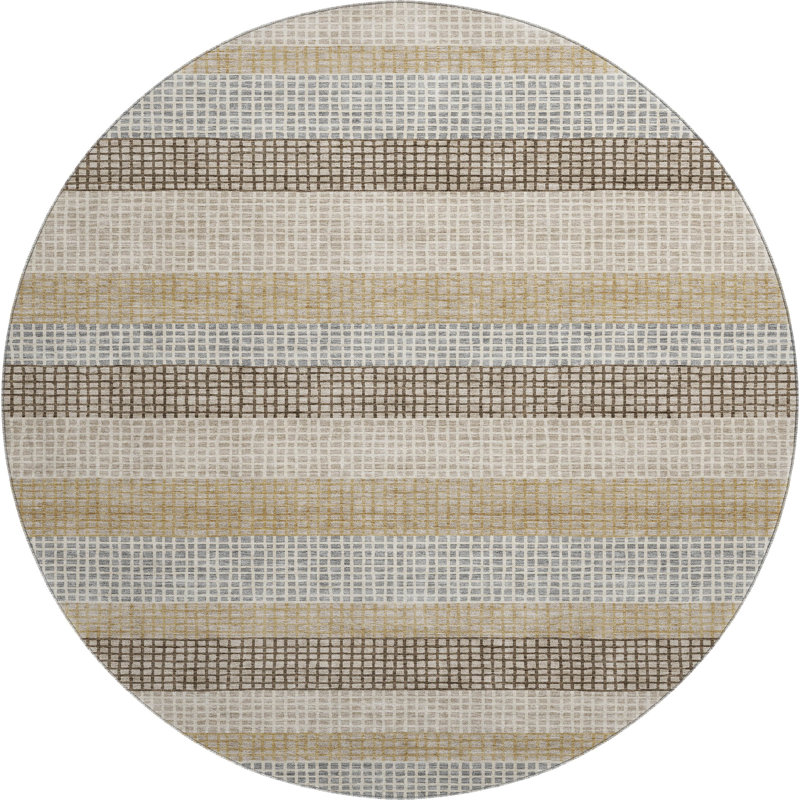 Premium Machine Washable Ariel AMF2008 Stripes Rug, Round 8'