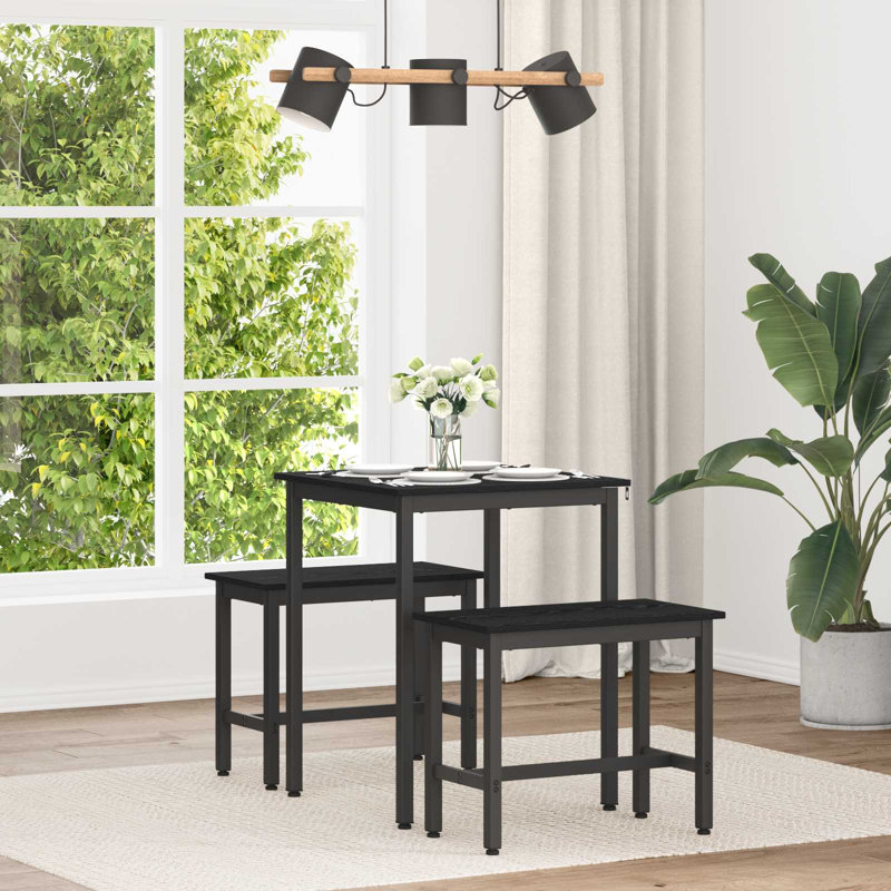 Metal Base Dining Table, Black Oak