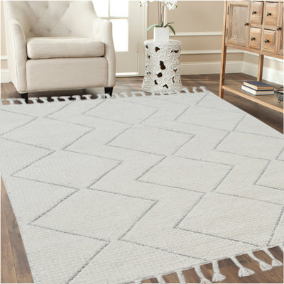 Tapis géométrique en laine tissé à la main ivoire / noir Hedva