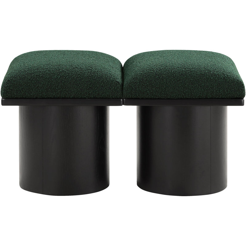 Husnan Boucle Upholstered Bench, 17.5" H x 31" W x 18" D, Black, Green Boucle Fabric