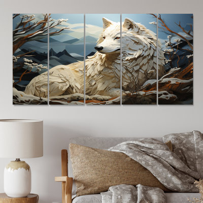 «Wolf Wolf In Winter Patchwork II» - Décoration murale animaux - 5 panneaux égaux