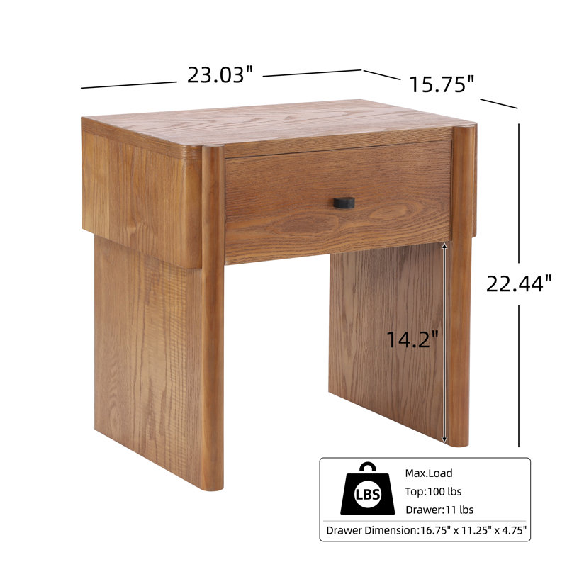 Eakins Modern Wooden Nightstand with Smooth-Glide Drawer, Autumn Oak