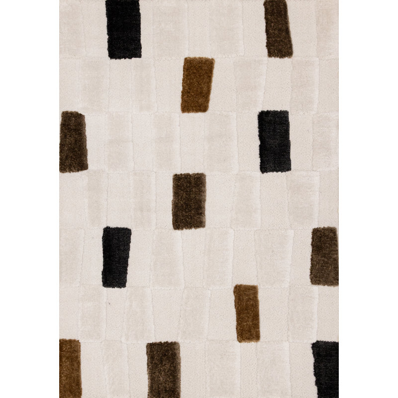 Tapis luxueux à motif géométrique brun ivoire luxueux, Rectangle 7 pi 10 po x 11 pi 2 po