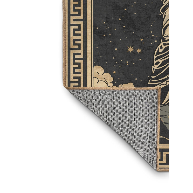 Tapis oriental noir lavable à la machine Titus Atlas Classic - reliure brun clair, 7 x 9