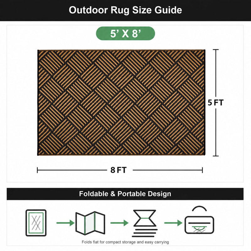 Tapis d'extérieur imperméable 152 x 244 cm, tapis réversible en paille plastique, facile à nettoyer et adapté aux animaux de compagnie.