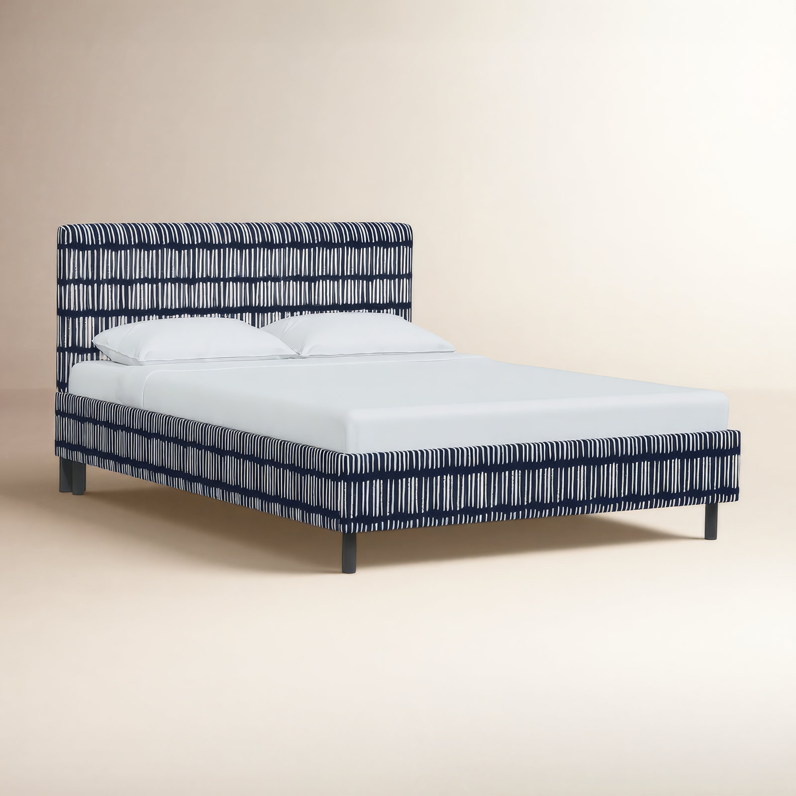 Lazlo Cotton Upholstered Bed, California King, Dash Navy, Striped