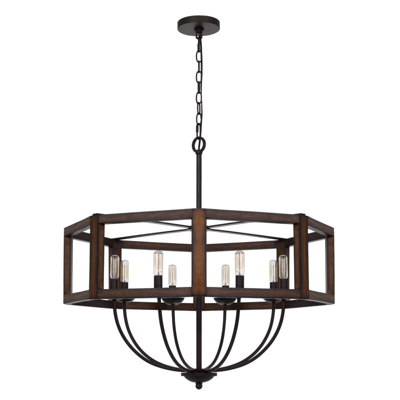 Lustre hexagonal en bois d'hévéa et en métal rentable en chêne et bronze foncé Renton