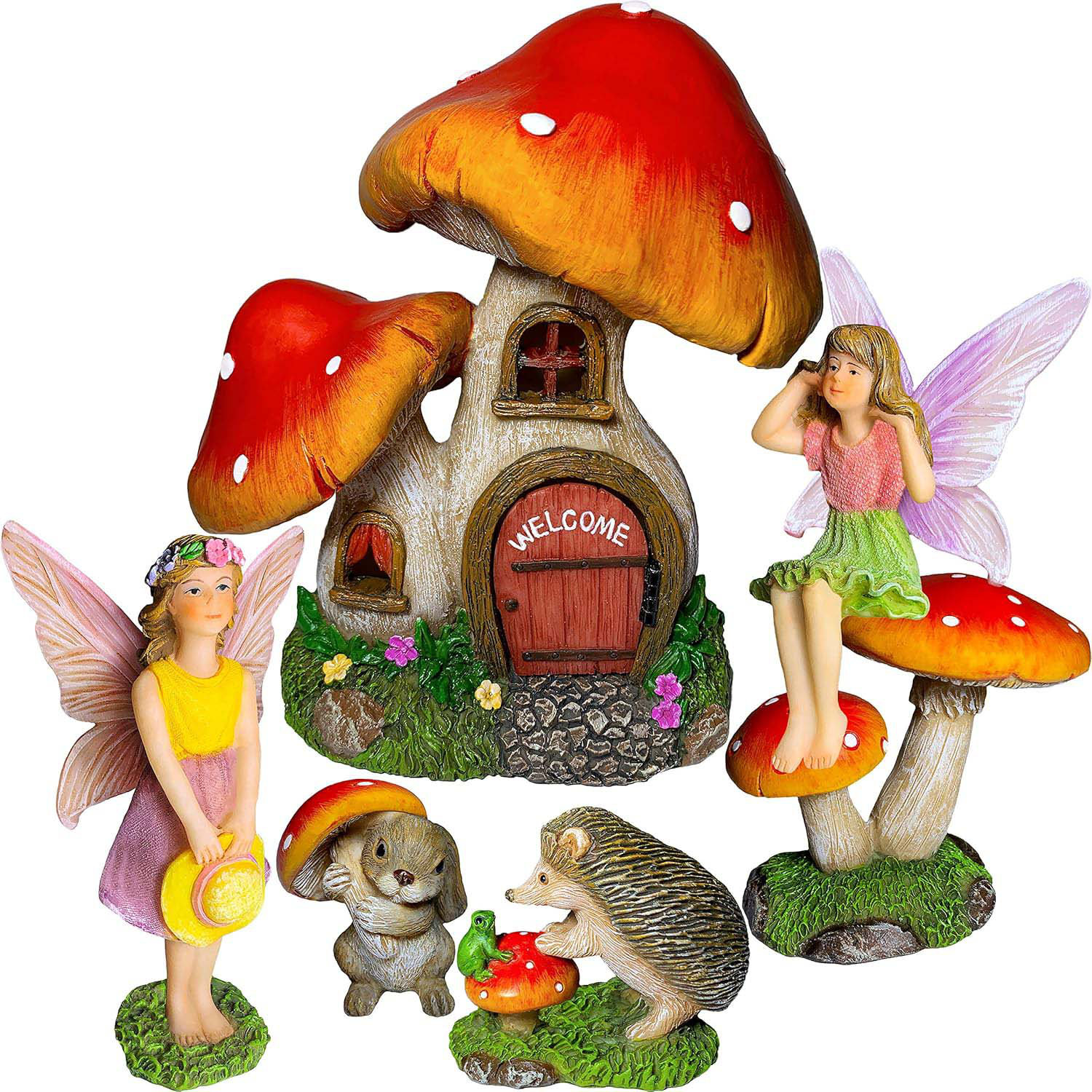 Kit De Jardin Féérique 14 Pièces - Figurines De Chat De Pêche - Statues Miniatures D'extérieur En Forme De Champignon Koï - Petits Ornements Pour Pots De Fleurs Et Bonsaï