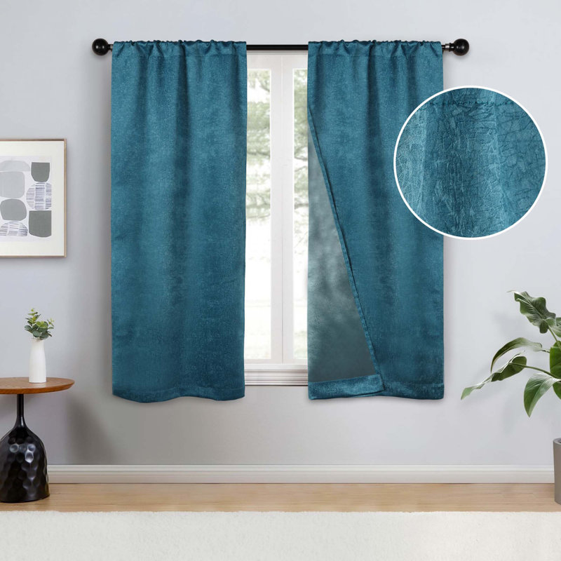 Kinlaw Textured Thermal Polyester Light Filtering Room Darkening Curtain Pair, Deep Sea, 26" W x 63" L
