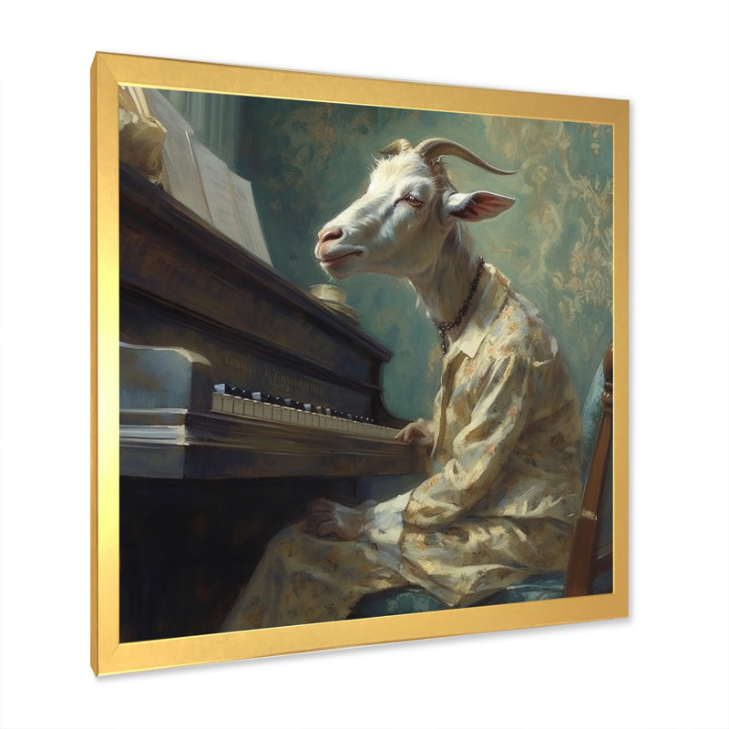 Chèvre jouant de la musique II sur toile, Cadre doré à une seule photo, H 30 po x l 30 po x P 1 po
