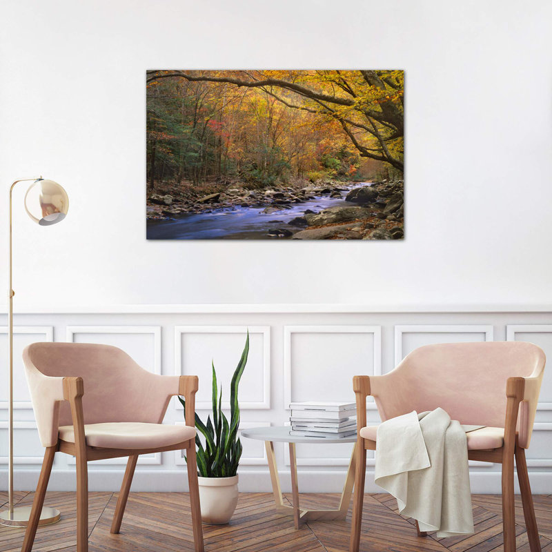 Little River Flowing Through Autumn Forest, Great Smoky Mountains National Park, Tennessee 1 Piece Wrapped Canvas Painting