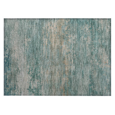 Machine Washable Indoor/Outdoor Xhevrie Aqua Rug